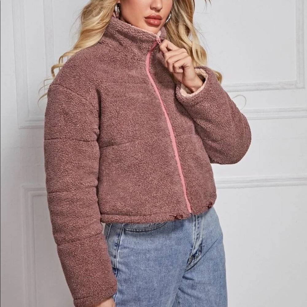 Drawstring Hem Teddy Jacket - Picture 3 of 7